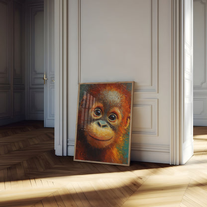 Plakát s výraznou tváří orangutana