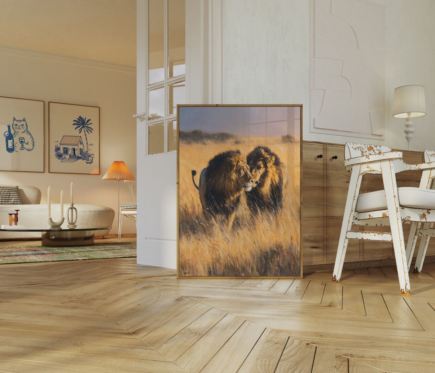 Majestic Lions in Golden Grassland Poster