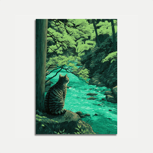 Cat by Turquoise Stream Poster