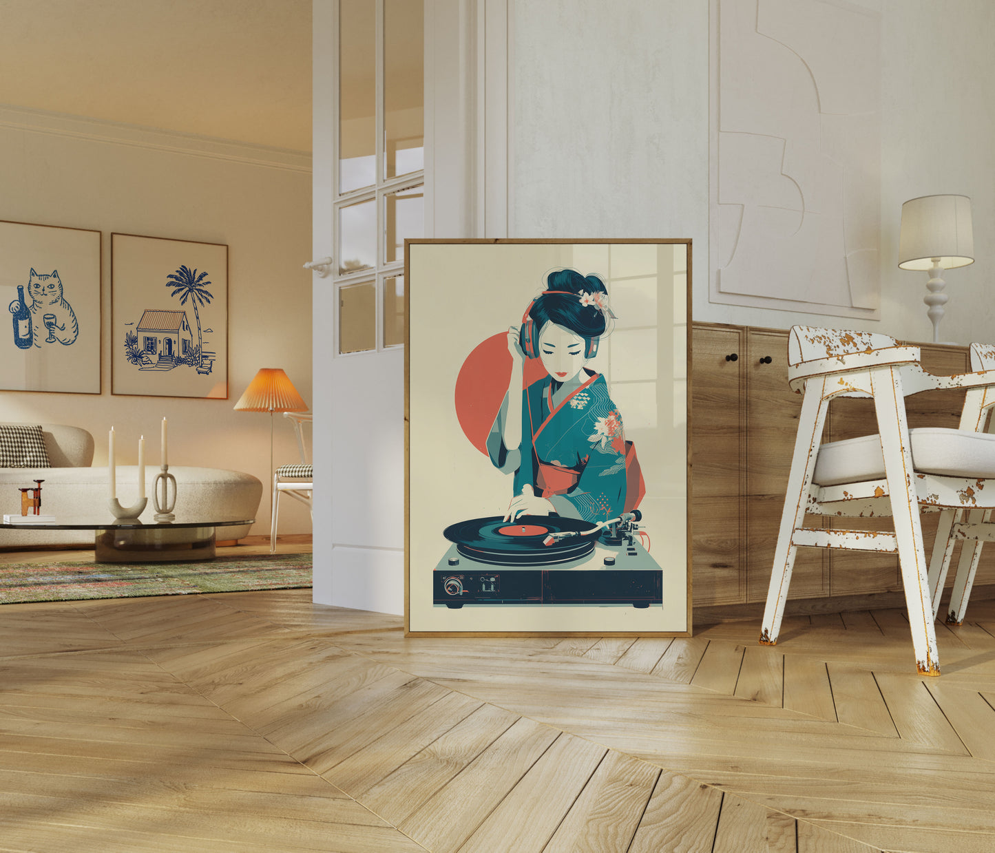 Retro Vinyl DJ Geisha Poster