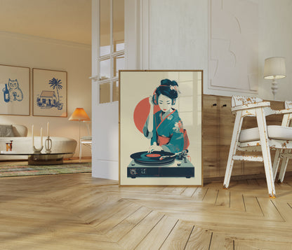 Retro Vinyl DJ Geisha Poster
