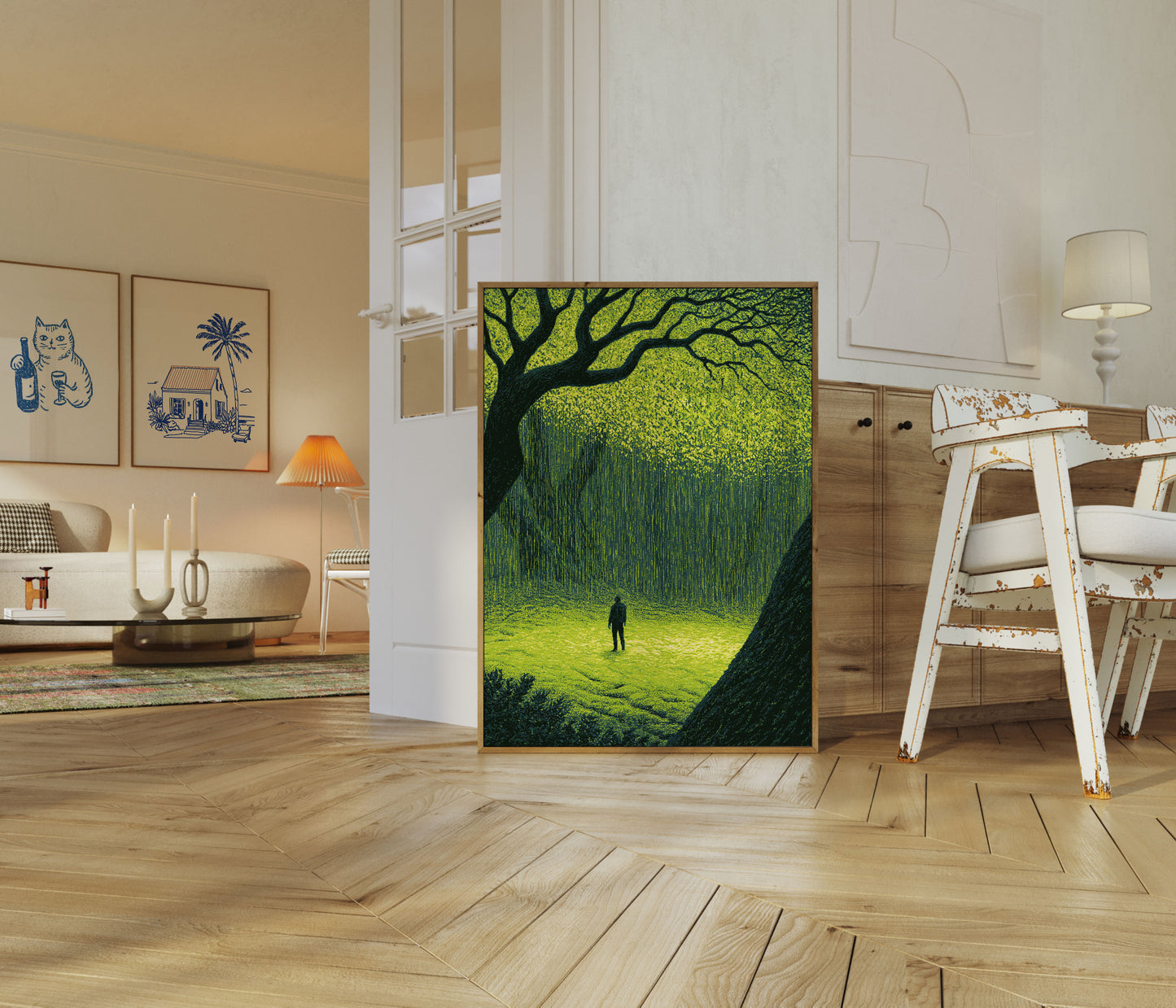 Solitary Figure in Enchanted Forest Poster