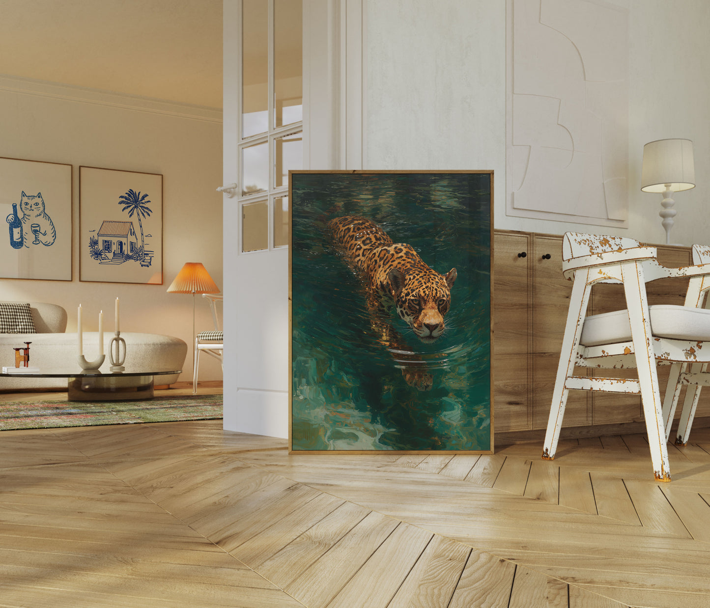 Jaguar Swimming in River Poster