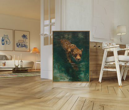 Jaguar Swimming in River Poster