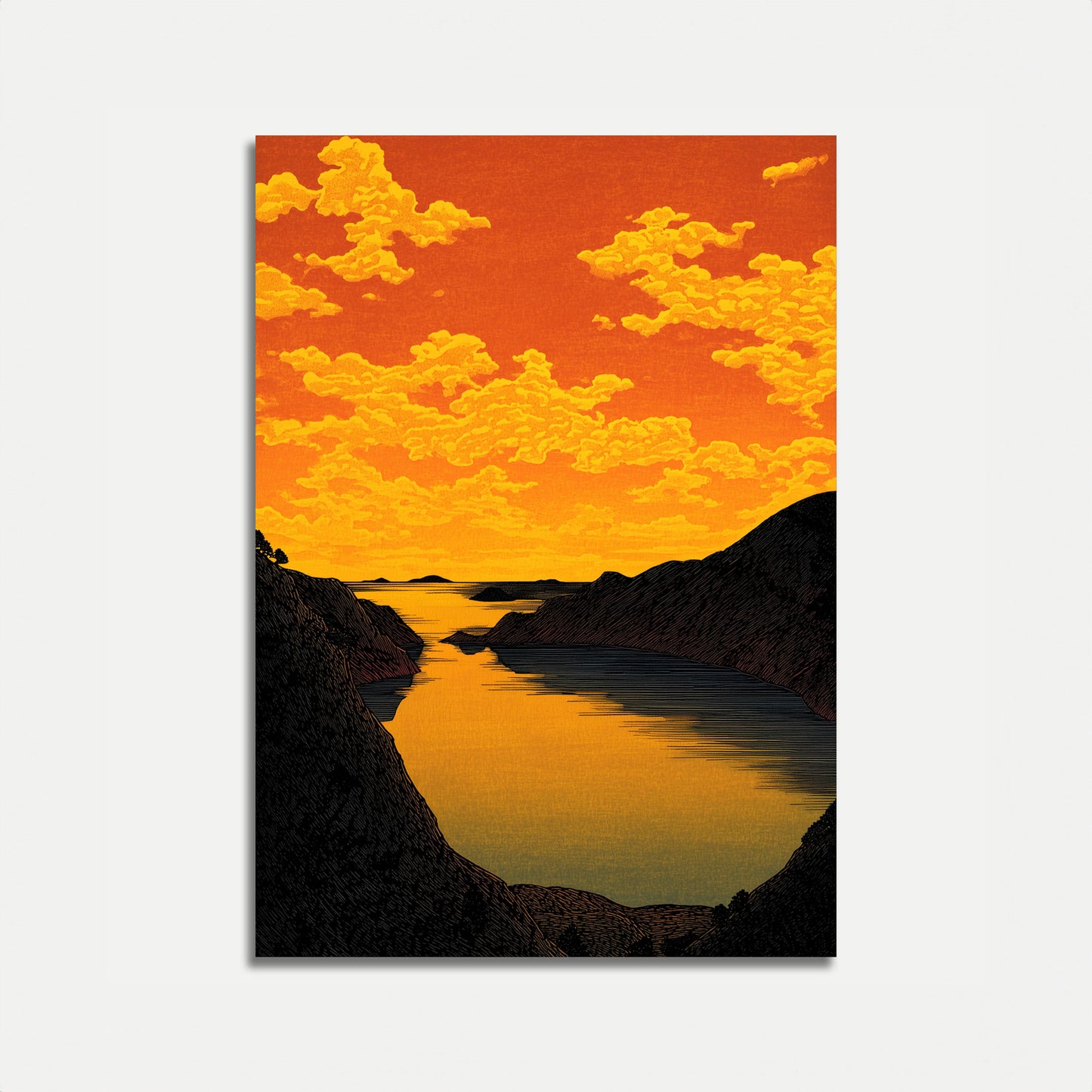 Golden Sunset Mountain Lake Poster
