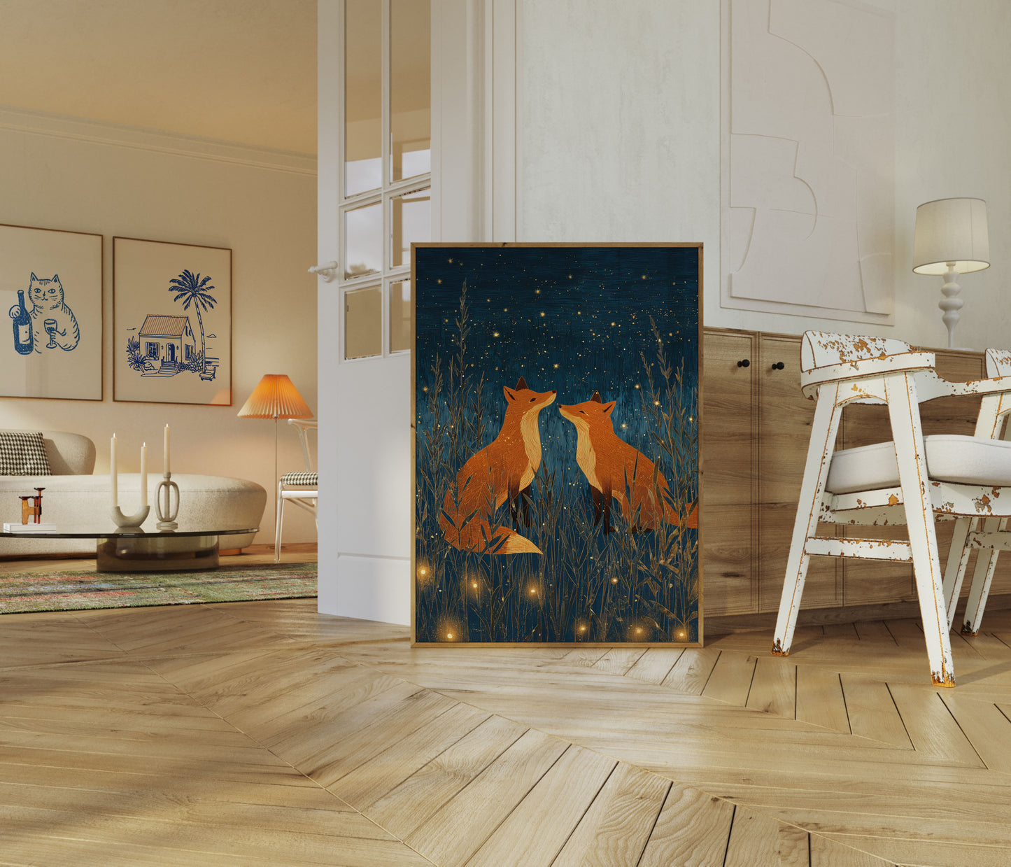 Due Volpi Sotto la Luce delle Stelle Poster