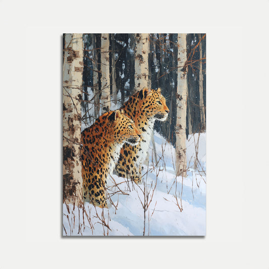 Leopards in Winter Forest Poster