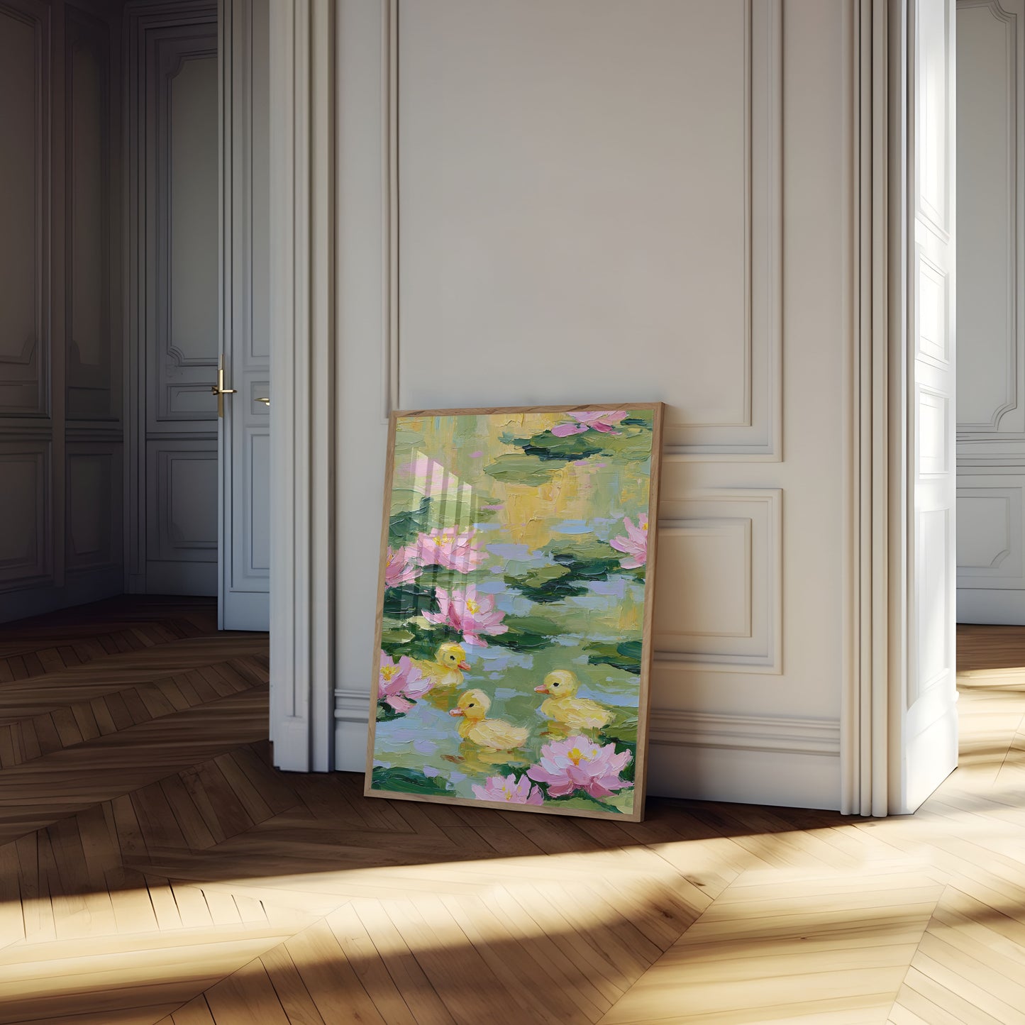 Ducklings Among Water Lilies Poster
