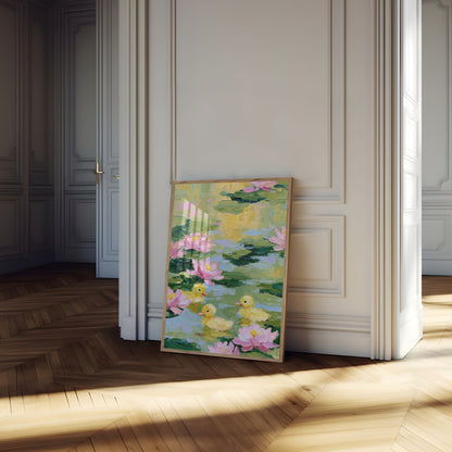 Ducklings Among Water Lilies Poster