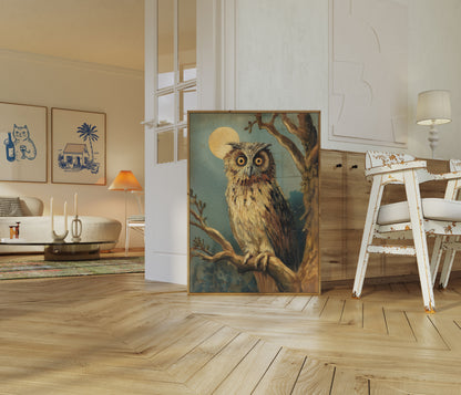 Nocturnal Owl Moonlight Poster