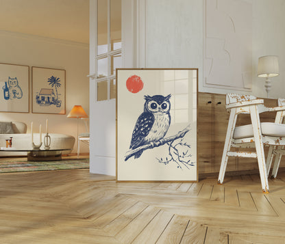 Midnight Owl Under Moon Poster