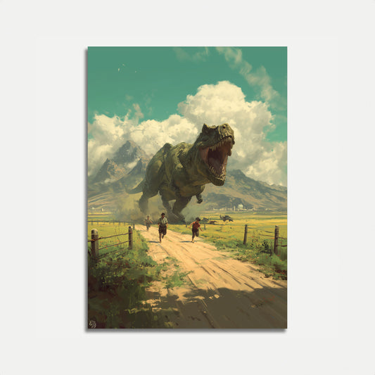 T-Rex Chase Vintage Adventure Poster