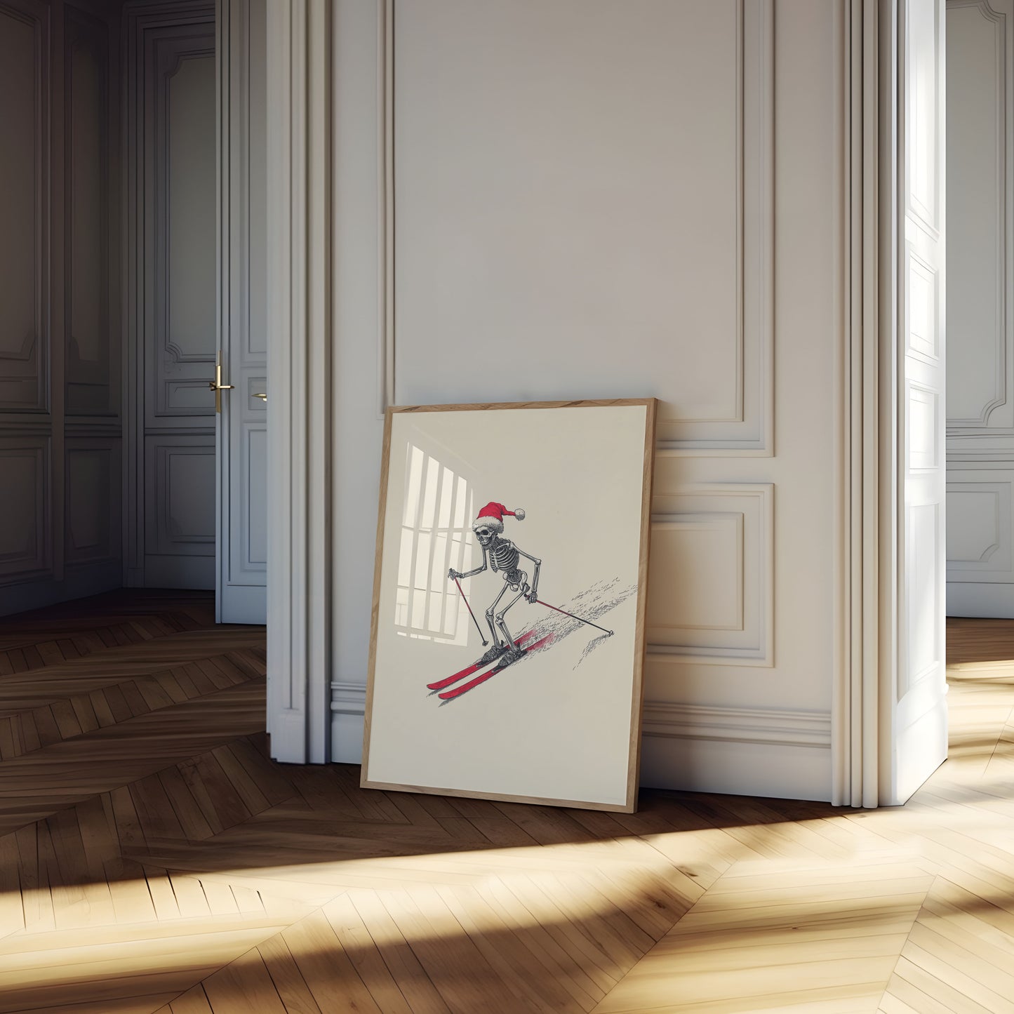 Skeleton Ski Christmas Poster