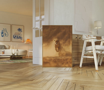 Póster de guepardo persiguiendo el polvo