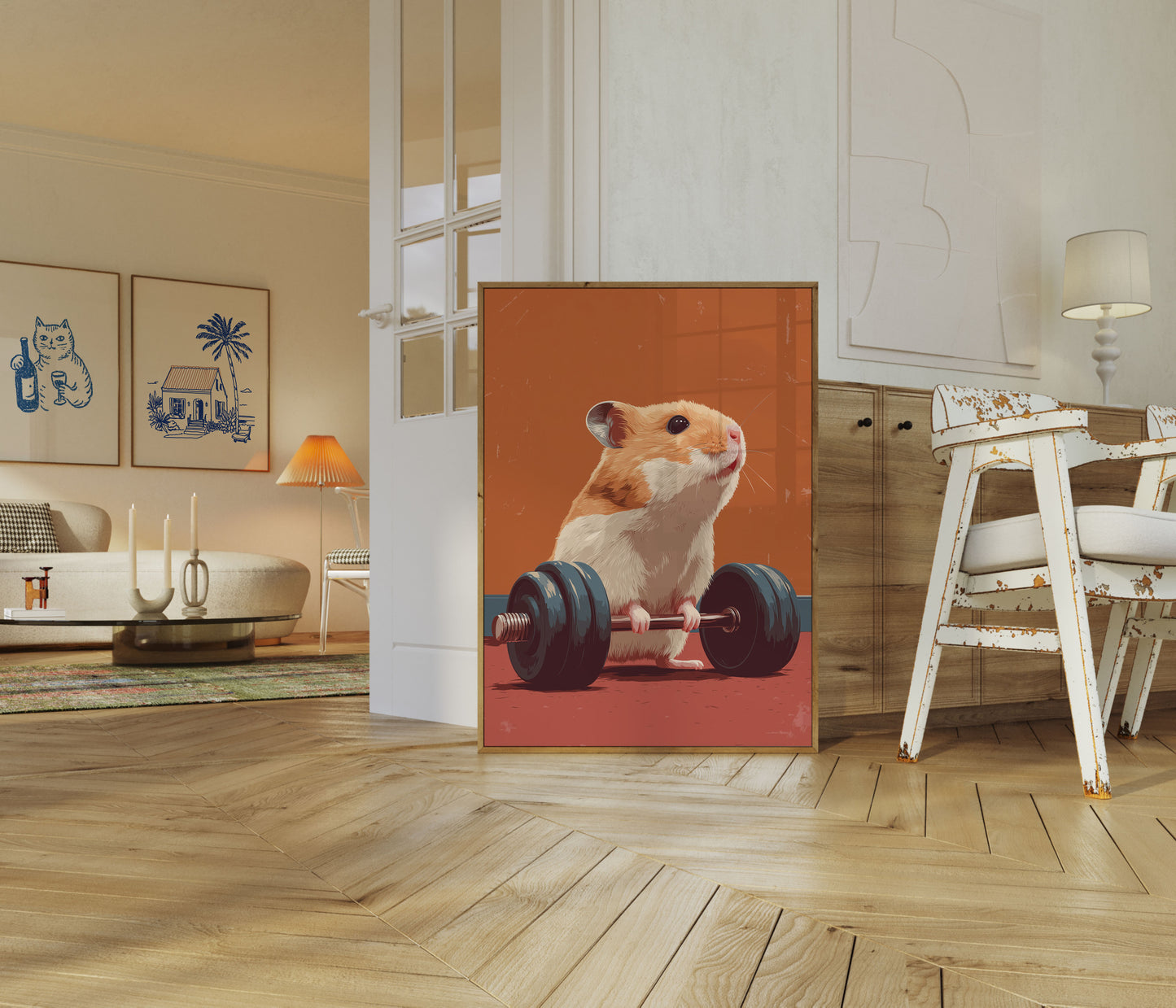 Plakat Chomika Fitness Podnoszącego Ciężary