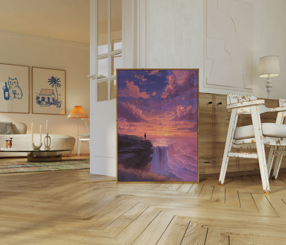 Solnedgangs Klippe Kontemplation Plakat