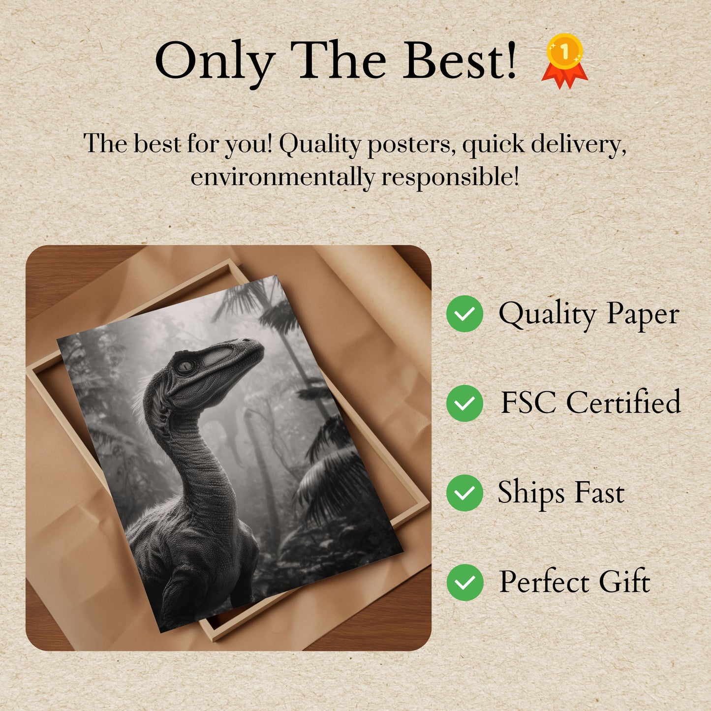 Póster del bosque prehistórico de velociraptores