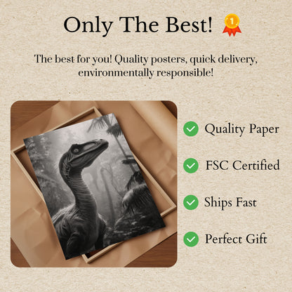 Póster del bosque prehistórico de velociraptores