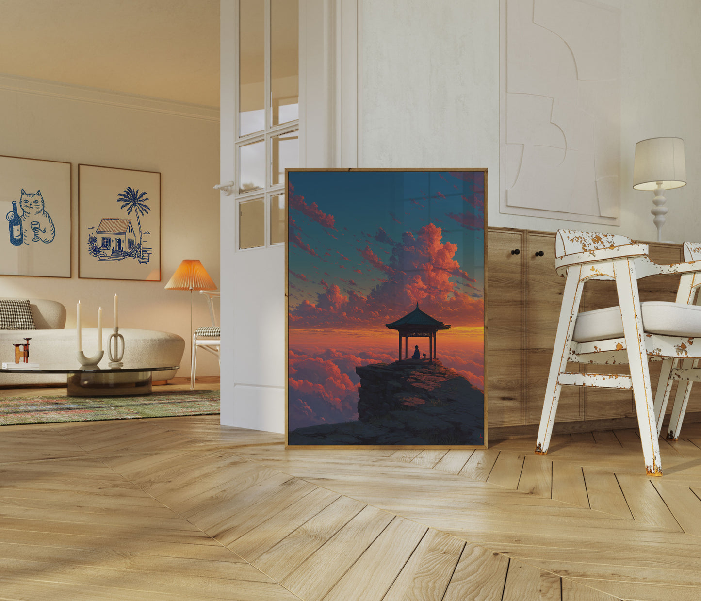 Póster de meditación zen sobre las nubes