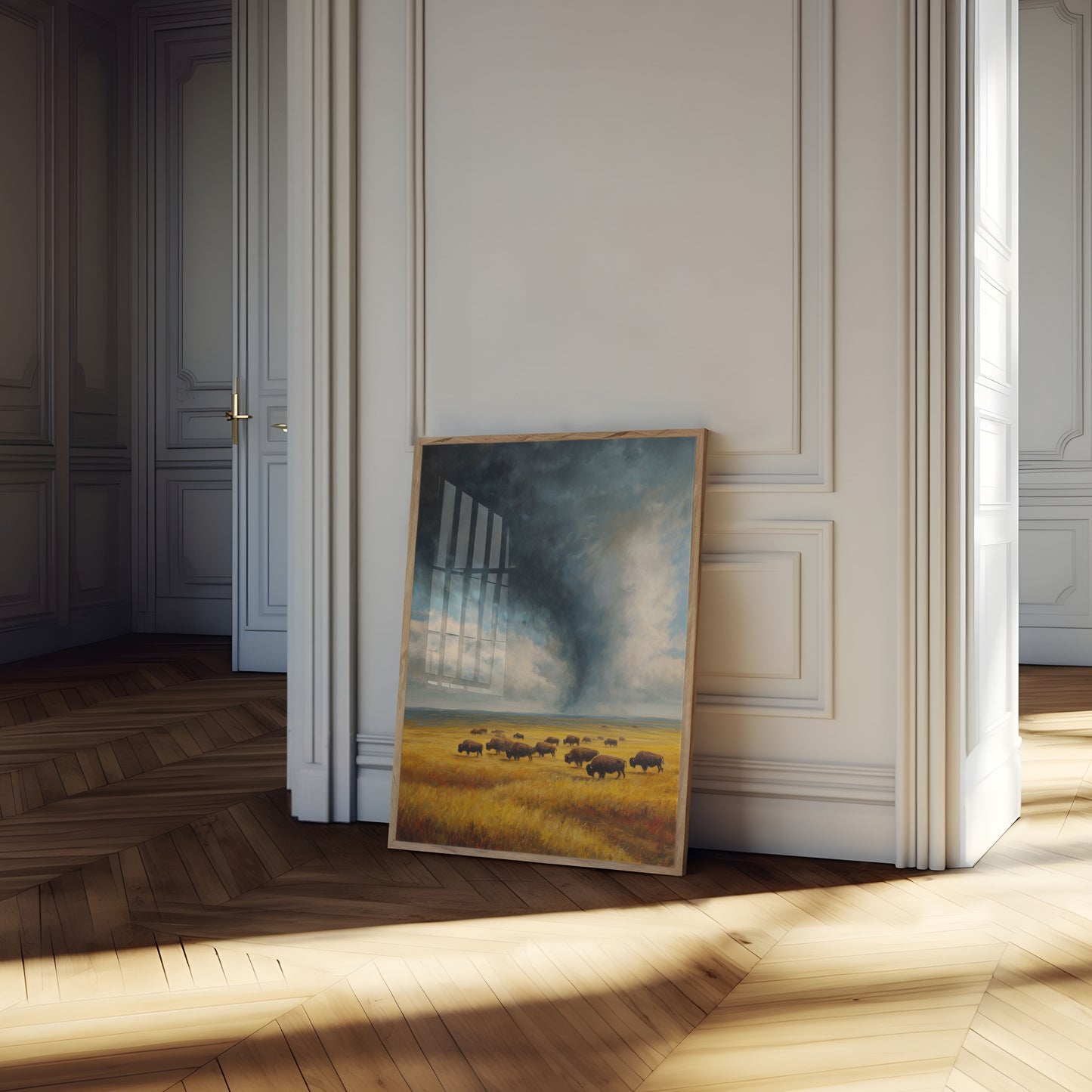 Buffalo Herd Storm Approaching Poster

Büffelherde Sturm nähert sich Poster