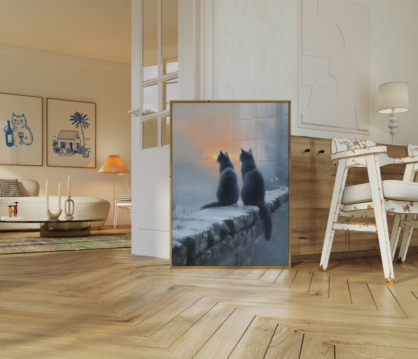 Wolven kijken naar winterse zonsopgang poster