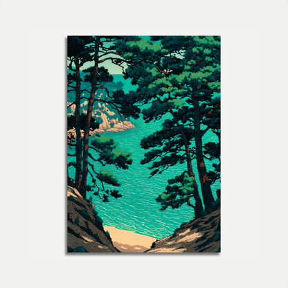 Coastal Cove with Pine Trees Poster