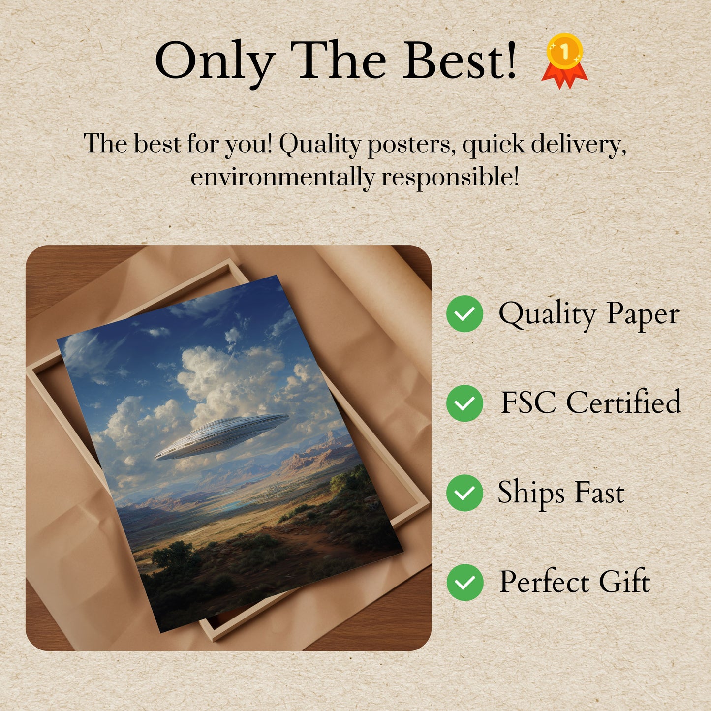 Alien Spacecraft Desert Landscape Poster