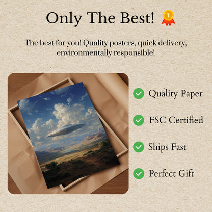 Alien Spacecraft Desert Landscape Poster