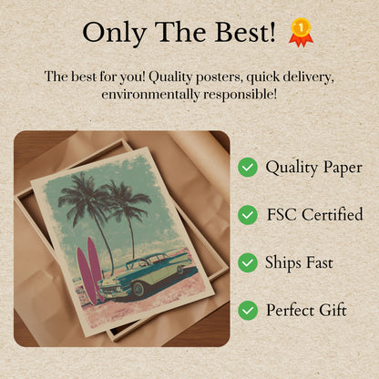 Retro Surfing Beach Paradise Poster