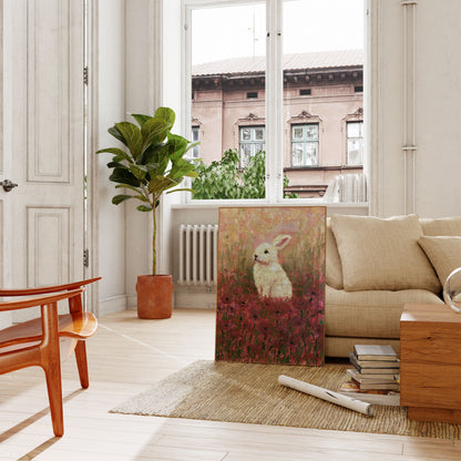 Poster : Lapin Blanc dans Champ de Fleurs Sauvages