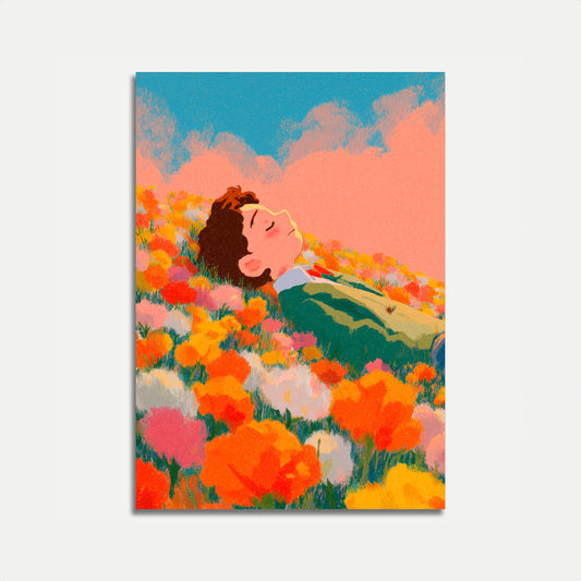 Woman in Wildflower Meadow Poster