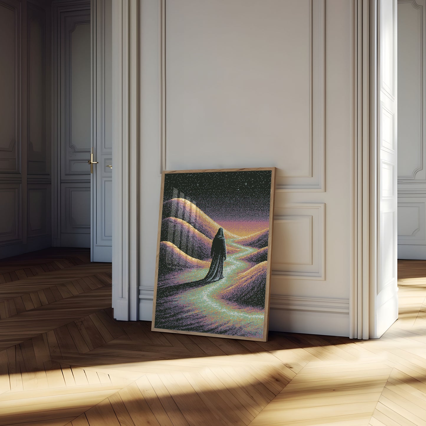 Mystic Traveler in Starlit Mountains Poster