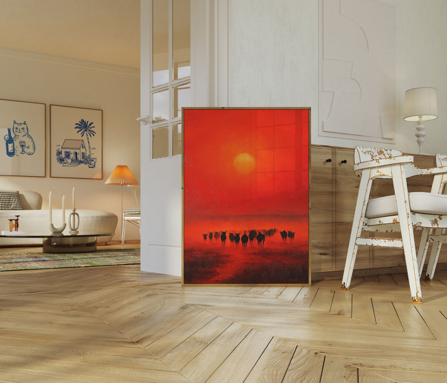Póster de Manada de Ñus al Atardecer Africano