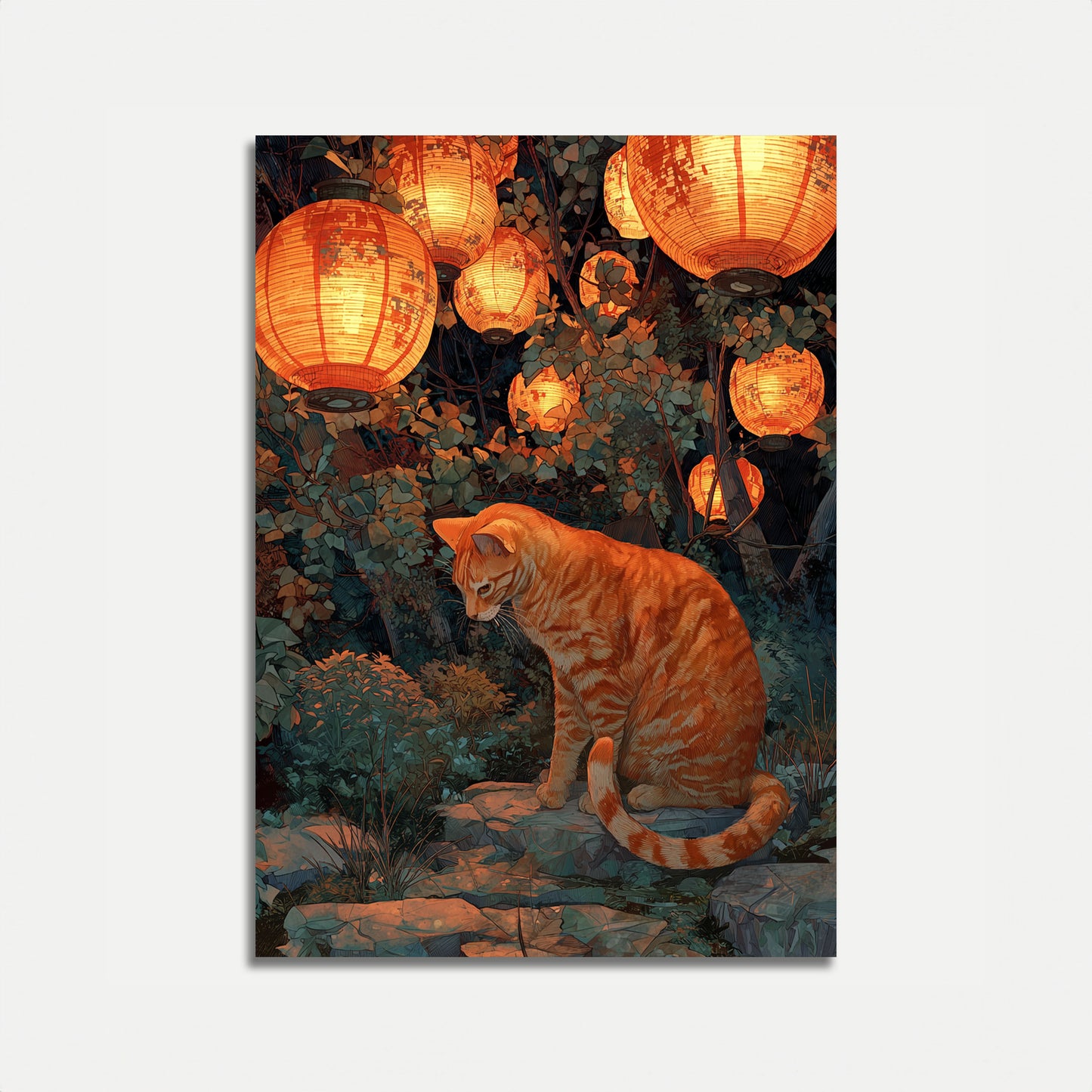 Cartel del Gato Naranja en el Jardín de las Linternas