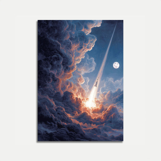 Raketen-Start durch Wolken Poster