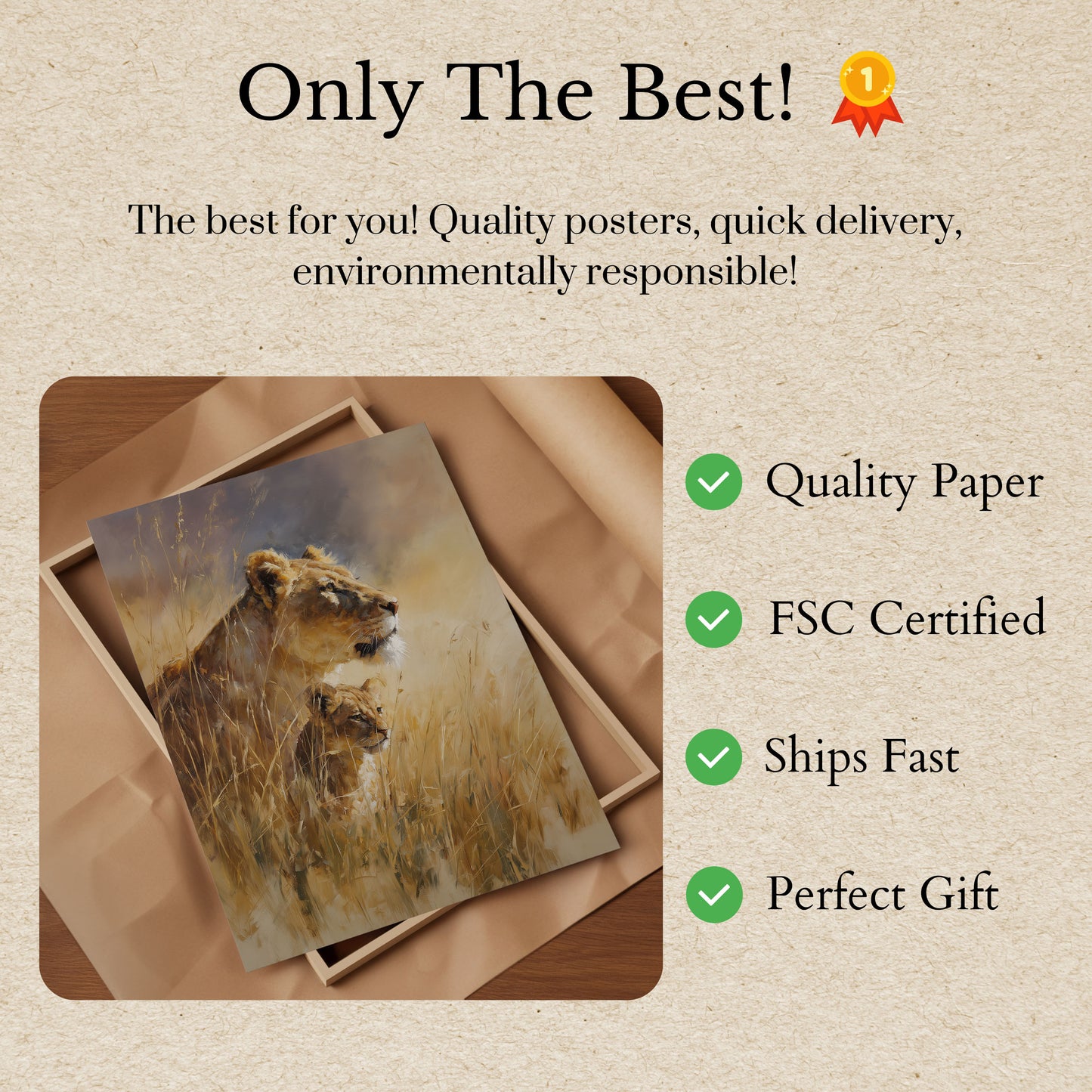 Plakat Lwica i Młode Lwo na Łące