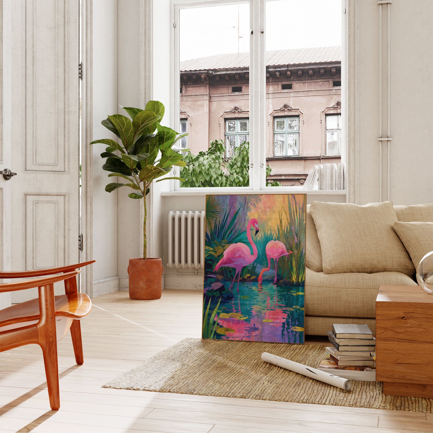 Levendige Flamingo's in Paradijs Poster