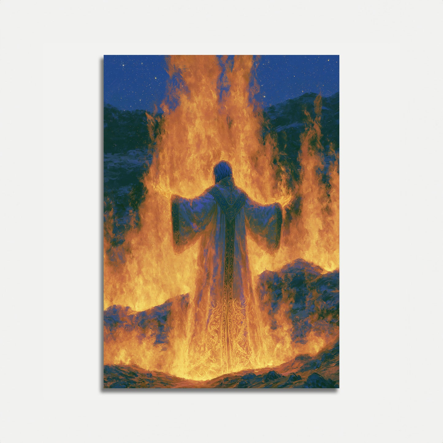 Mystisk troldmand i flammer plakat