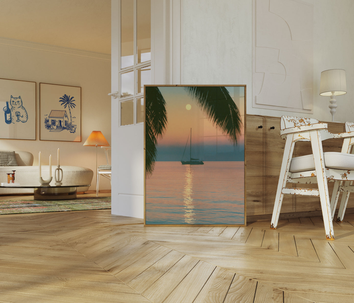 Poster Tramonto in Barca a Vela sull'Oceano