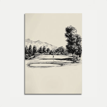 Affiche de paysage de terrain de golf de montagne