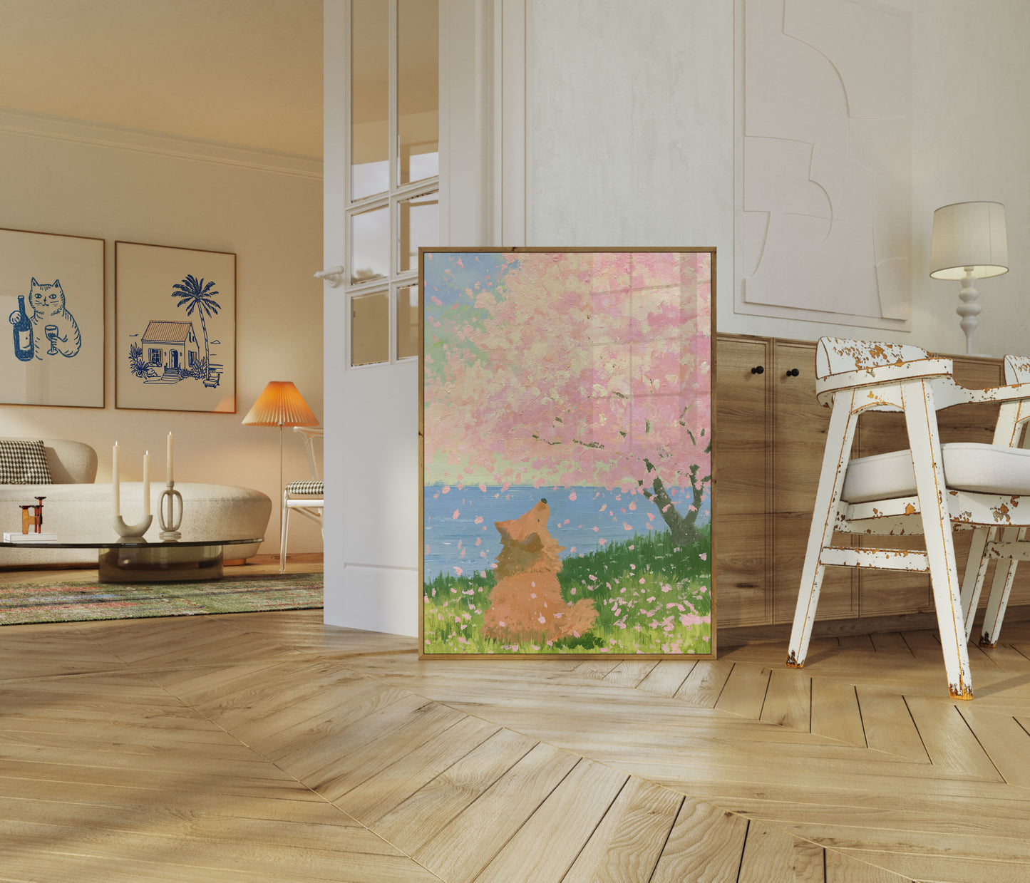Fox Watching Cherry Blossoms Poster