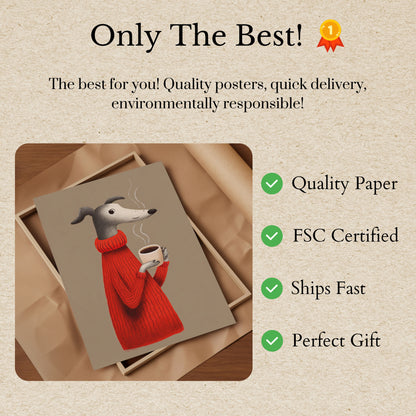 Póster de perro de café acogedor