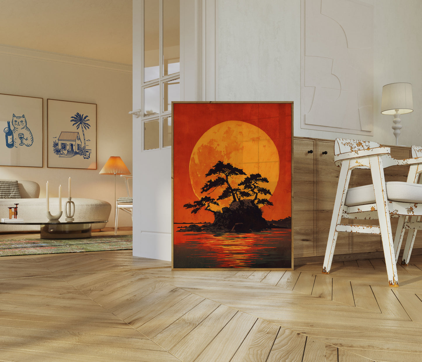 Plakat Bonsai Drzewo Zachód Słońca
