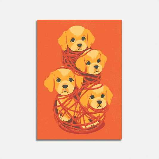 Golden Puppies Connected Together Poster