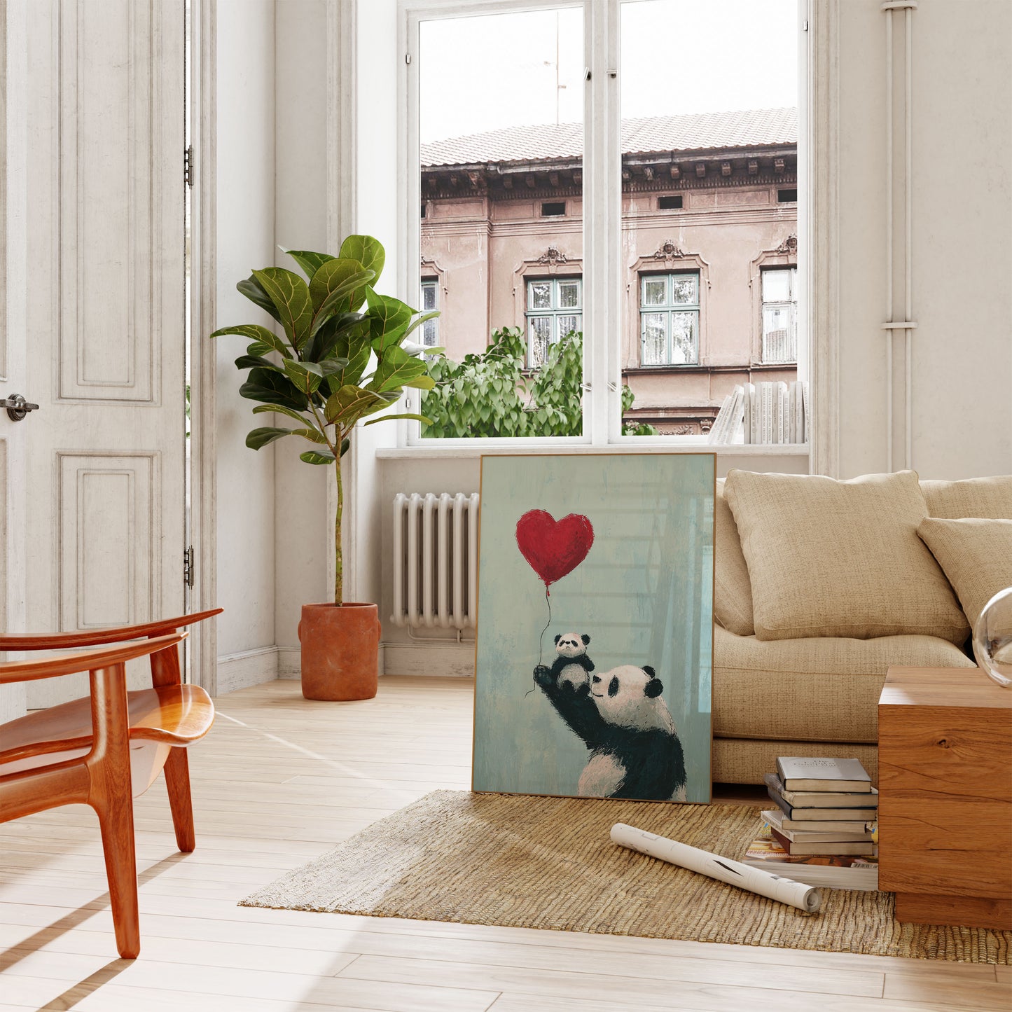 Panda Love Heart Balloon Poster