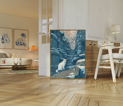Witte Kat in Oude Ruïnes Poster