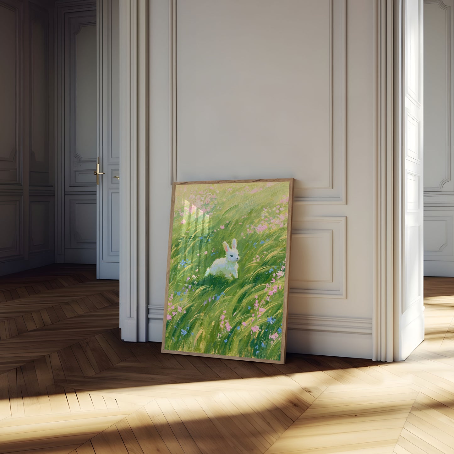 White Rabbit in Wildflower Meadow Poster