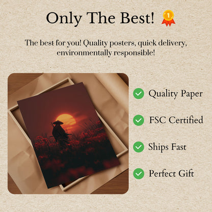 Samurai Kriger Solnedgang Felt Plakat