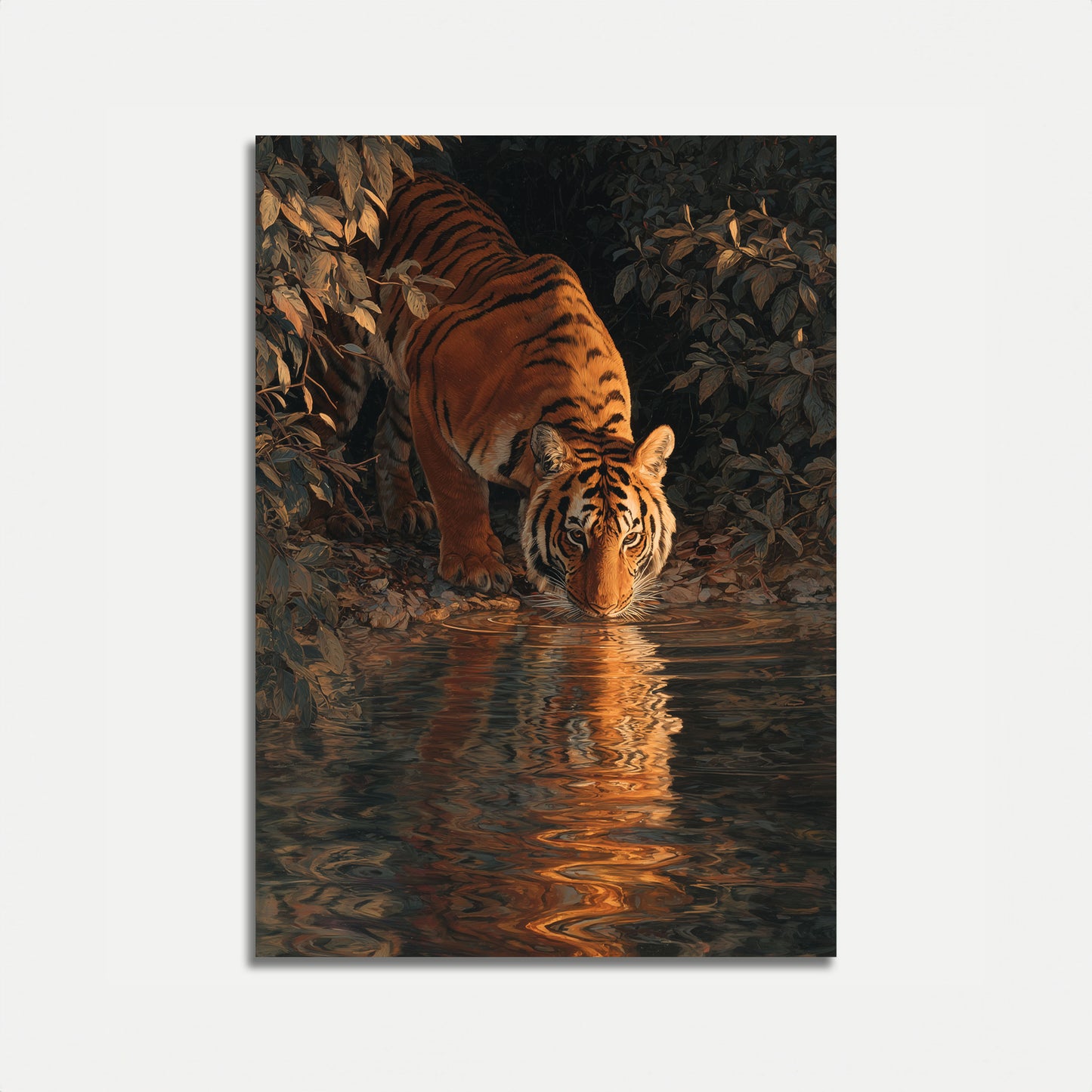 Tiger Drinking at Waterhole Poster