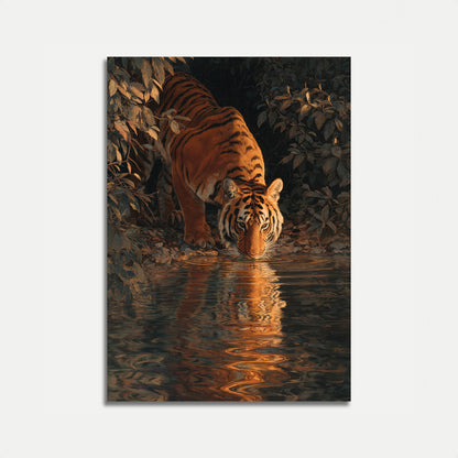 Tiger Drinking at Waterhole Poster